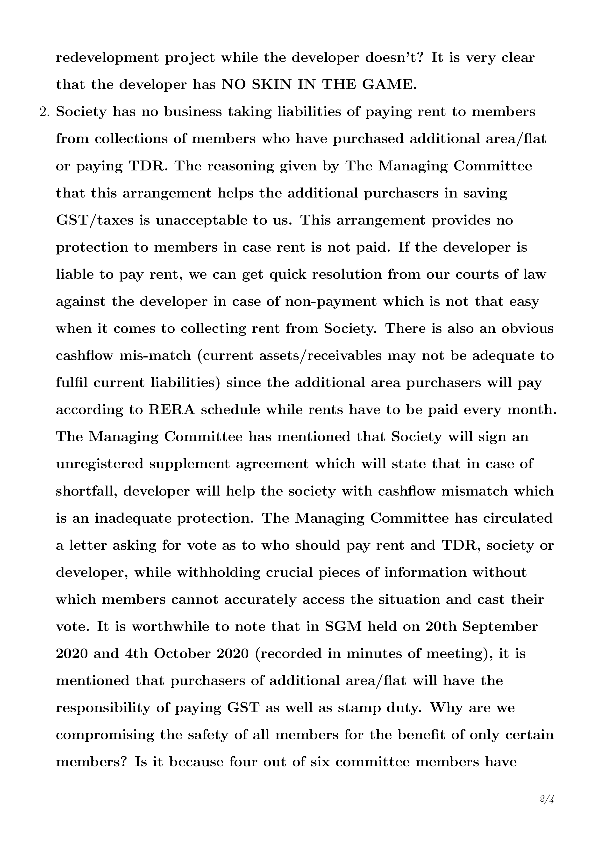 Letter explaining the shitty deal