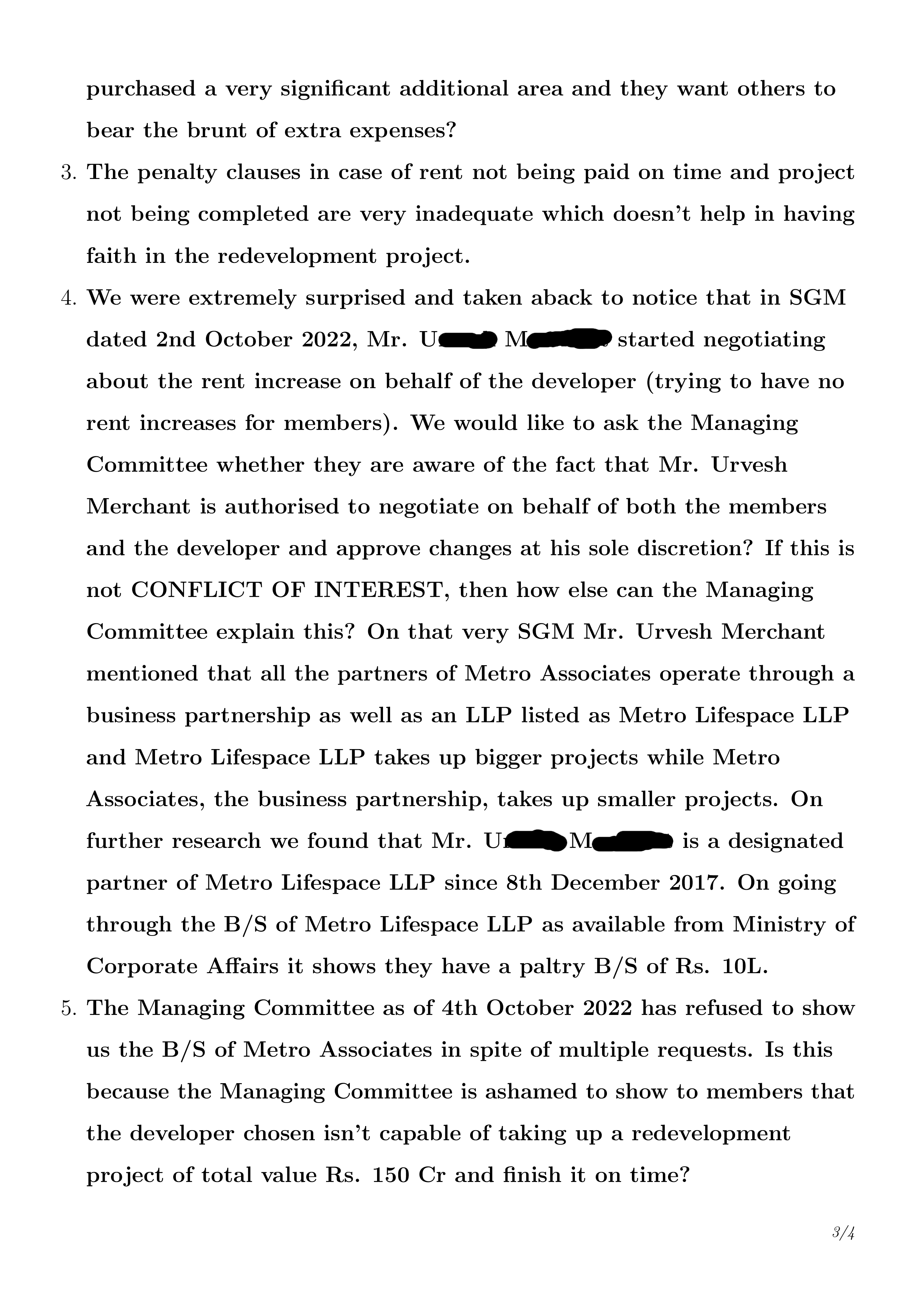 Letter explaining the shitty deal